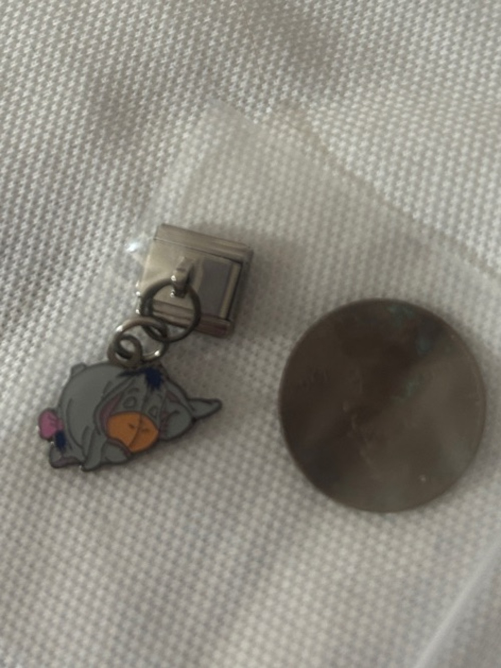 Disney sleeping  Eeyore add a link charm   Enamel Charm Dangle - Grey & Pink